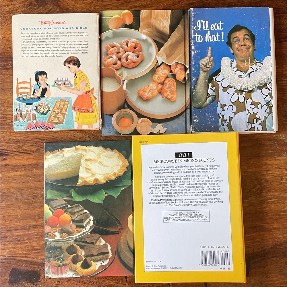5 Mixed Lot Vintage Cookbooks: Betty Crocker Oetker Eagle Lucky Luck Microwave